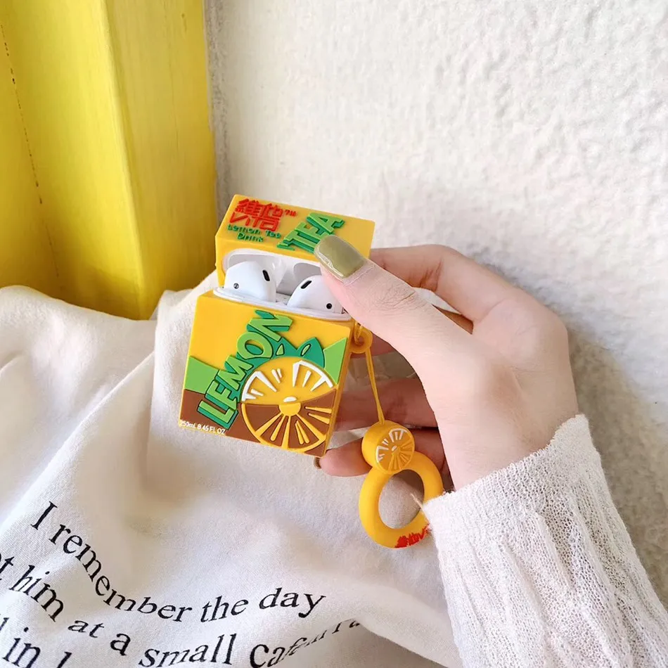Lemon Tea Для AirPods чехол 3D милый бисквит Кола бургер чехол для наушников s для Apple Airpods 2 забавная Защитная крышка с кольцом на палец - Цвет: Lemon Tea