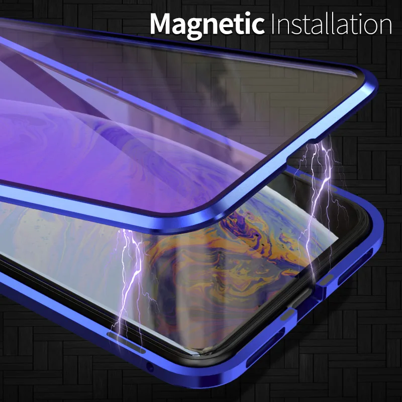 Чехол для Apple iPhone X XS MAX XR 8 7 6s Plus, анти-синий светильник, экран и заднее закаленное стекло 360, полная защита, металлический чехол
