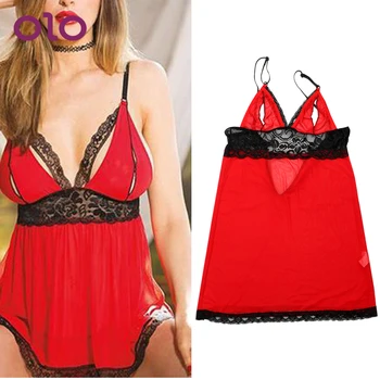 

OLO Women Porno Sleepwear Plus Size Sexy Lingerie Hot Erotic Sexy Costumes Open Bust See-through Erotic Dress Lace Underwear