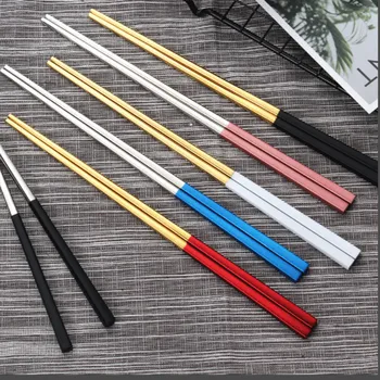 

5 Pair Steel Square Chopsticks Titanium-plated Anti-skid Anti-scald Household 304 Stainless Steel Square Chopsticks