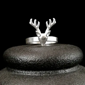 

999 Sterling Silver Rings For Women Accessories Engagement Ring Adjustable Elk Gift Christmas Deer Luxury Jewelry Handmade
