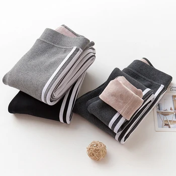 

Women Warm Fitness Workout Leggings Striped Side Winter Velvet Leggings Ladies Casual Pants Warm Pants Winter Leggings HX1118