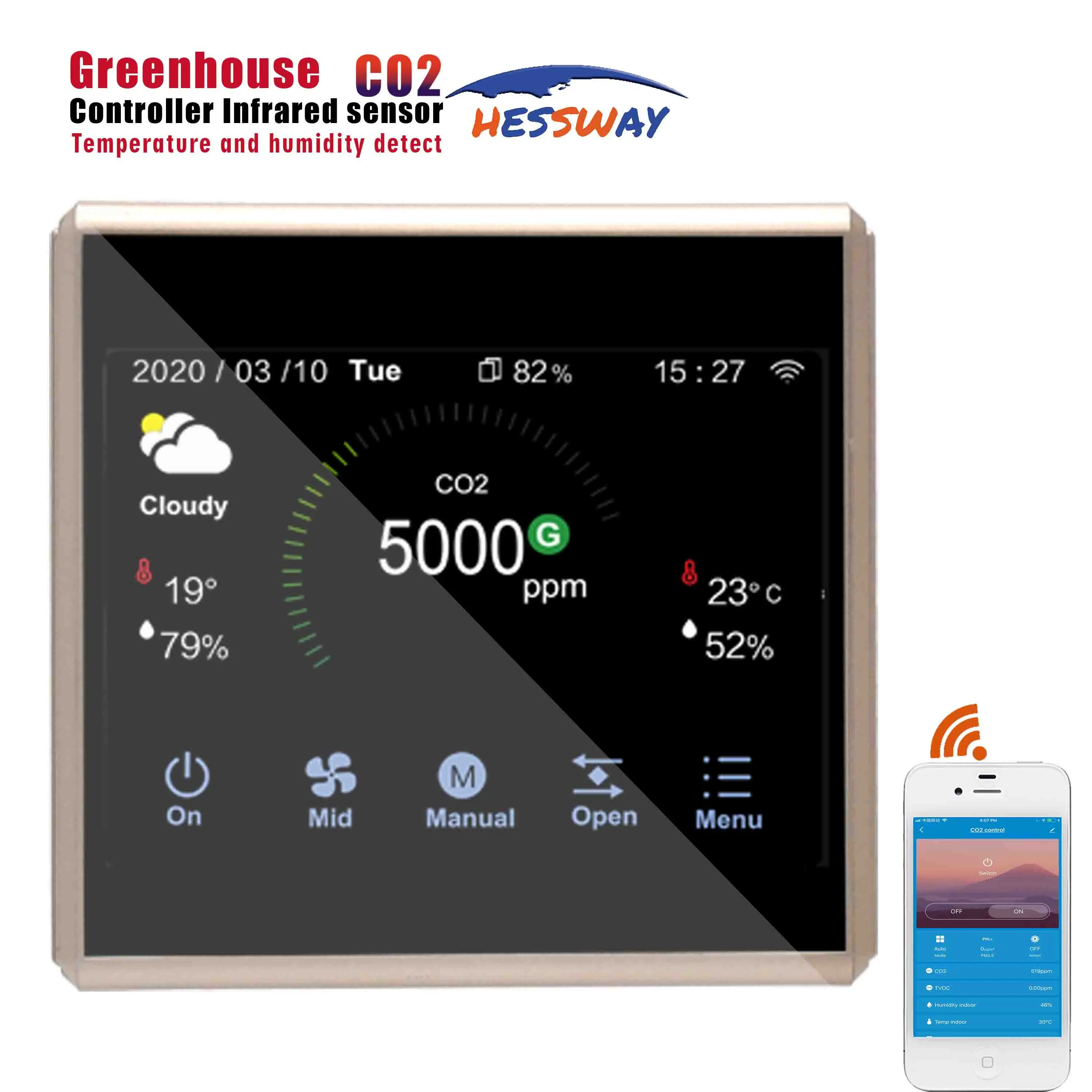 TUYA WIFI & RS485 Грибная камера co2 Датчик газа для соленоидного клапана контроля