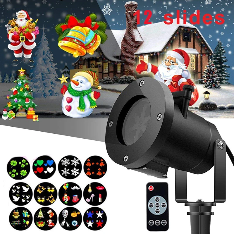 

Moving Christmas Laser Projector Lamps 12 Patterns Sky Star Stage Spotlight Showers for Home New year Party Garden Lawn Lights