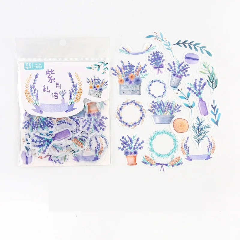 40 pcs /Bag Violet Purple Flowers Decorative Stickers Album Diary Hand Account Decor afbeelding