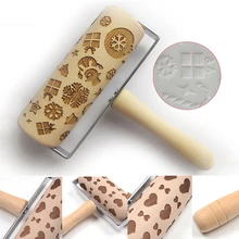 Push-Style Christmas Embossing Rolling Pin Printed Cookie Dough Stick Fondant Tool Baking Noodle Cake Dough Engraved Roller