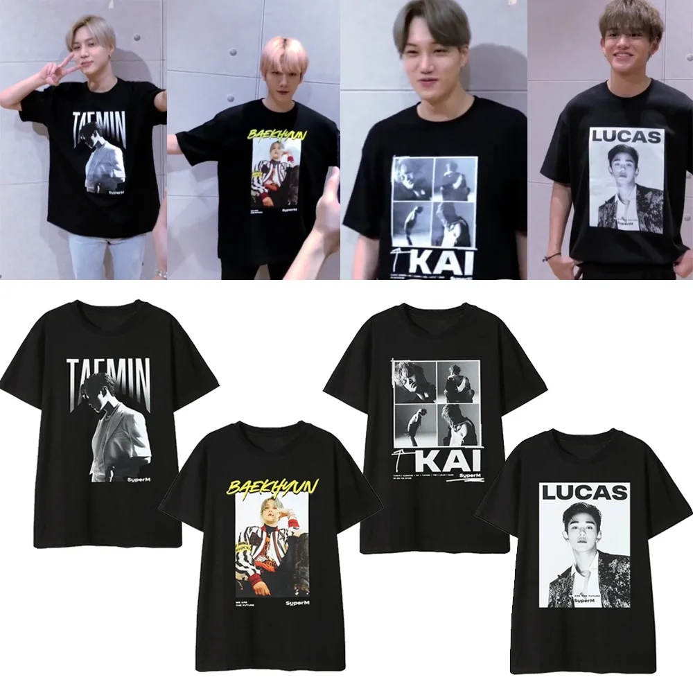 Kpop SuperM BAEKHYUN MARK TAEMIN альбом рубашки хип-хоп Повседневная Свободная одежда футболка Топы с короткими рукавами футболки DX1220