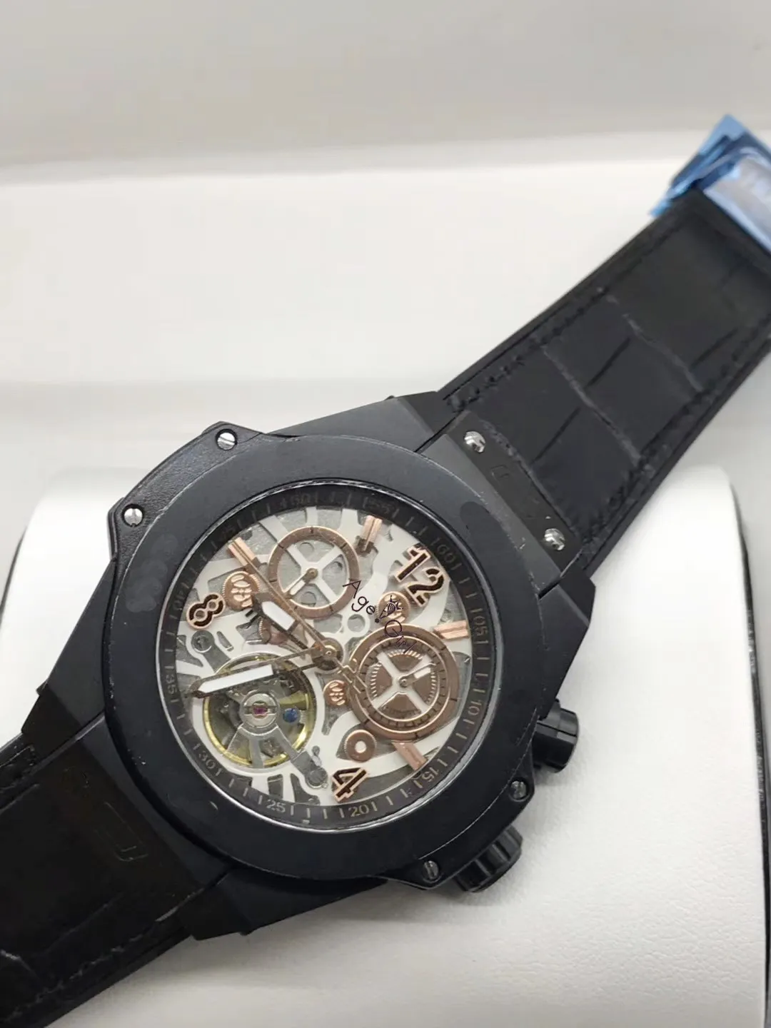 

Luxury Brand New Men Automatic Mechanical Stainless Steel Black Rose Gold Black Rubber Leather Sapphire Tourbillion Watches AAA+