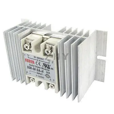 

Temprature Control Solid State Relay SSR 50A 3-32V DC 90-480V AC with Heat Sink