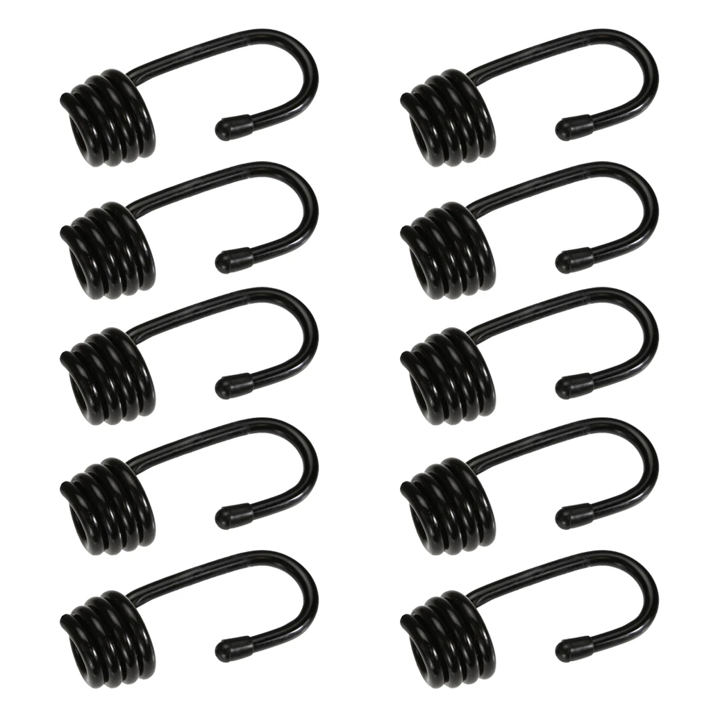 10 Pcs Steel Plastic-coated Bungee Shock Cord Hook Spiral Wire Hooks for 8mm Elastic Rope, Strong