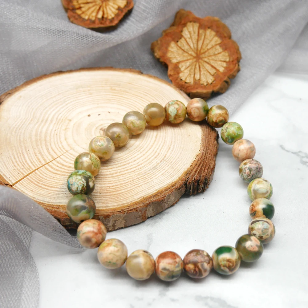 

Itaqiu New Summer Green Aquatic Plant Natural Stone Hand Made Bead Bracelet For Lover Couple Woman Man Gift Bohemia Boho Jewelry