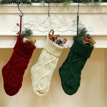 

Christmas Cute Socks Shape Gift Bag New Year Party Drawstring Bags for Tree Candy Biscuit Packing Children Kids Packing Pouch