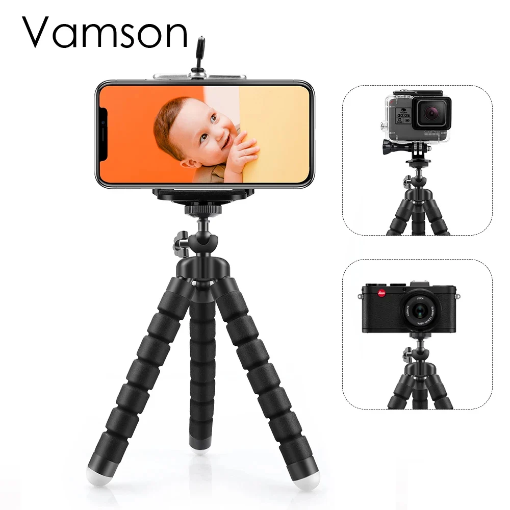 Vamson-Mini trípode Flexible para teléfono móvil, soporte de clip para GoPro Hero 8, 7, 6, 5, 4, 3 + 2, 1, yi 4k, VP414