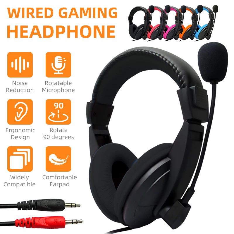 Stereo Over Ear Wired Gaming Headphone For PC Gamer Music Hifi MP3 MP4 3 5mm Audio Cable Headset For Computer Laptop Cellphone