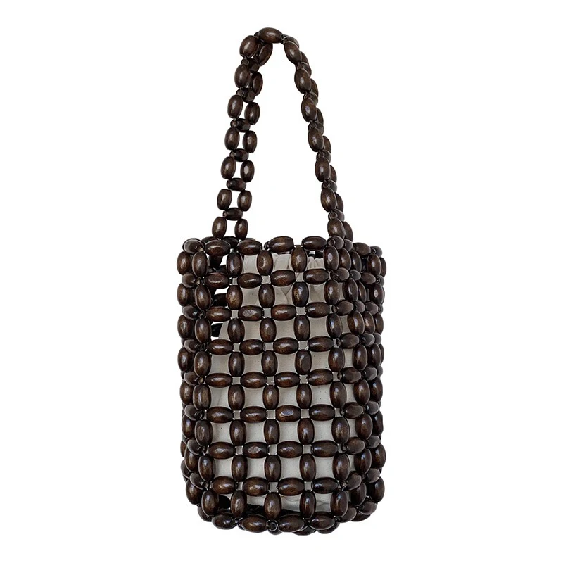 

2020 New European and American Resin Beaded Bucket Bag Mini Wood Dinner Bag Female Bamboo Handbag Tote Woman Bag Sets Whole Sale
