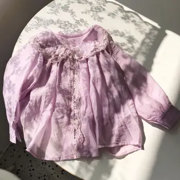 

2020 Baby Girls Spring Purple Lace Blouse , Princess Kids Fashion Long Sleeve Top 6 pieces/lot, Wholesale