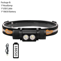 BORUiT D25 Dual LED Rechargeable Headlamp - 6 - Mode 5000LM High - Intensity Headlight (Cold White Light)