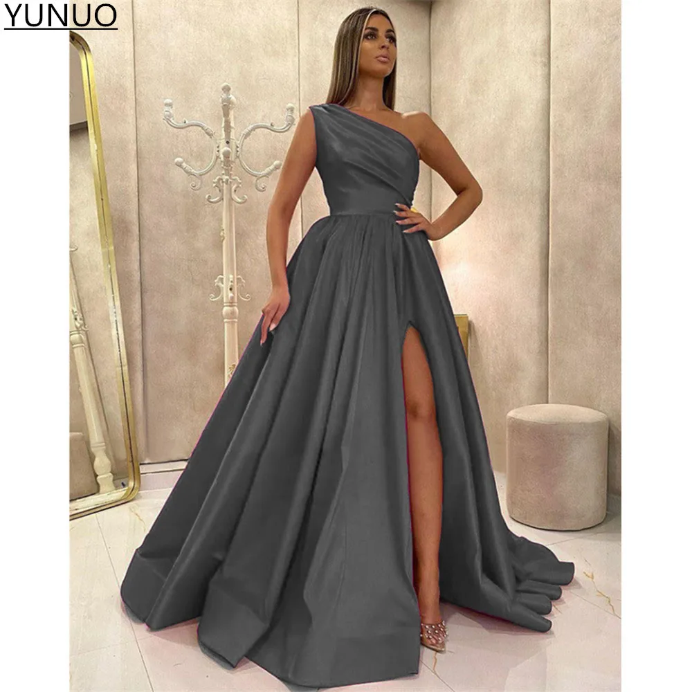 green ball gown YUNUO Elegant Purple Long Prom Evening Dresses One Shoulder Satin Side Slit Party Gowns A-line Sleeveless Formal Occasion Dress burgundy prom dresses Prom Dresses