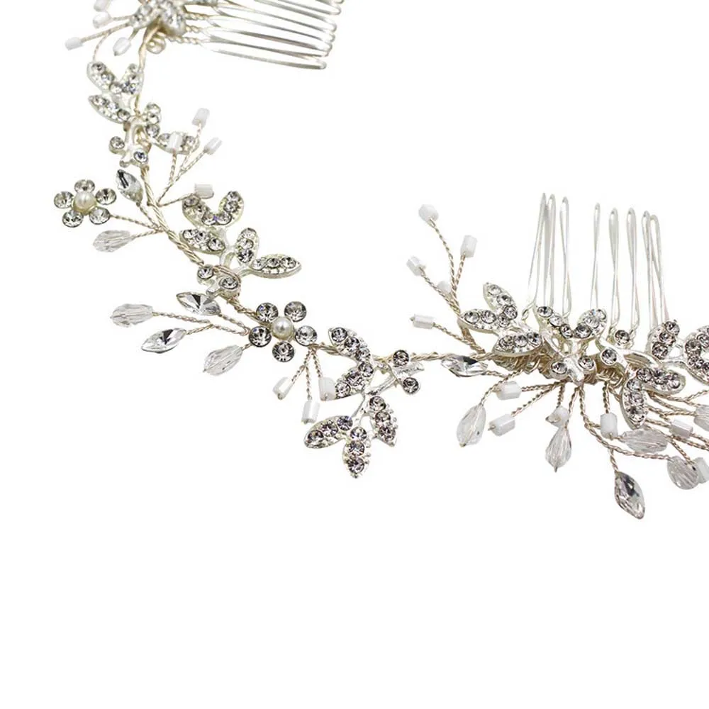 Rhinestone Crystal Bridal Headband Wedding Hair Jewelry with Comb for Brides Pearl Hair Vine Rhinestone Hair Accessories