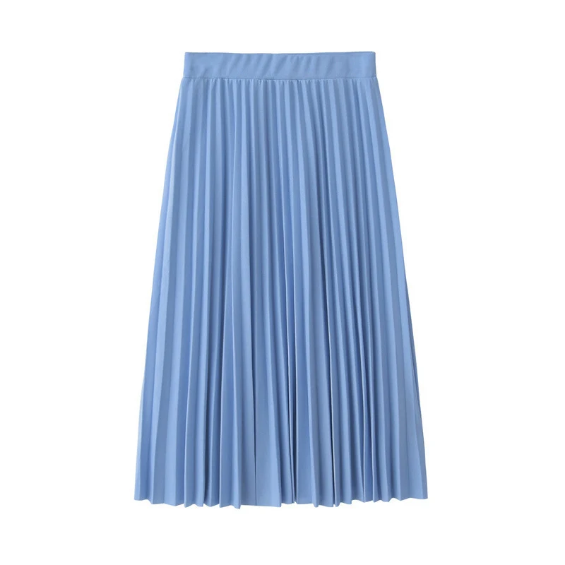Осень, новинка, женская шифоновая плиссированная юбка, модная, высокая талия, тонкая, для женщин, миди, вниз, Офисная Женская юбка B9N306K - Цвет: Light Blue