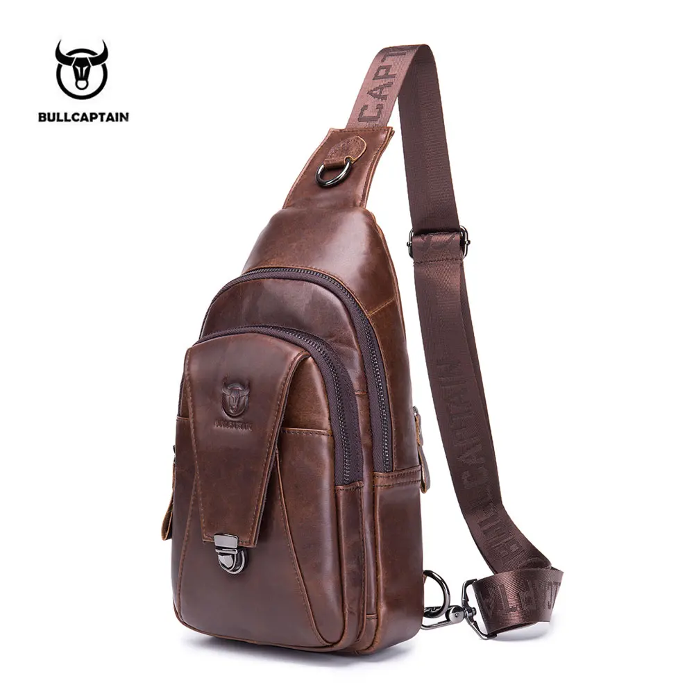 

2020 High Quality Men Genuine Leather Cowhide Vintage Chest Back Pack Travel fashion Cross Body Messenger Shoulder Bag 2130