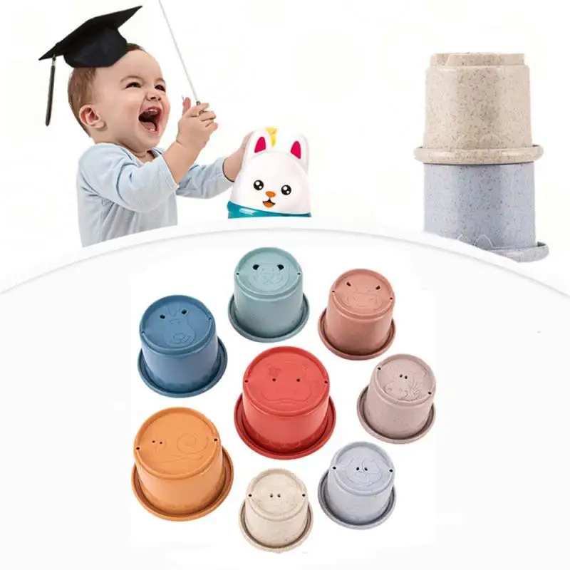Hot! 8PCS Baby Stacking Cup Toys Funny Baby Early Educational Toys Rainbow Stacking Tower Bath Children Xmas Gift