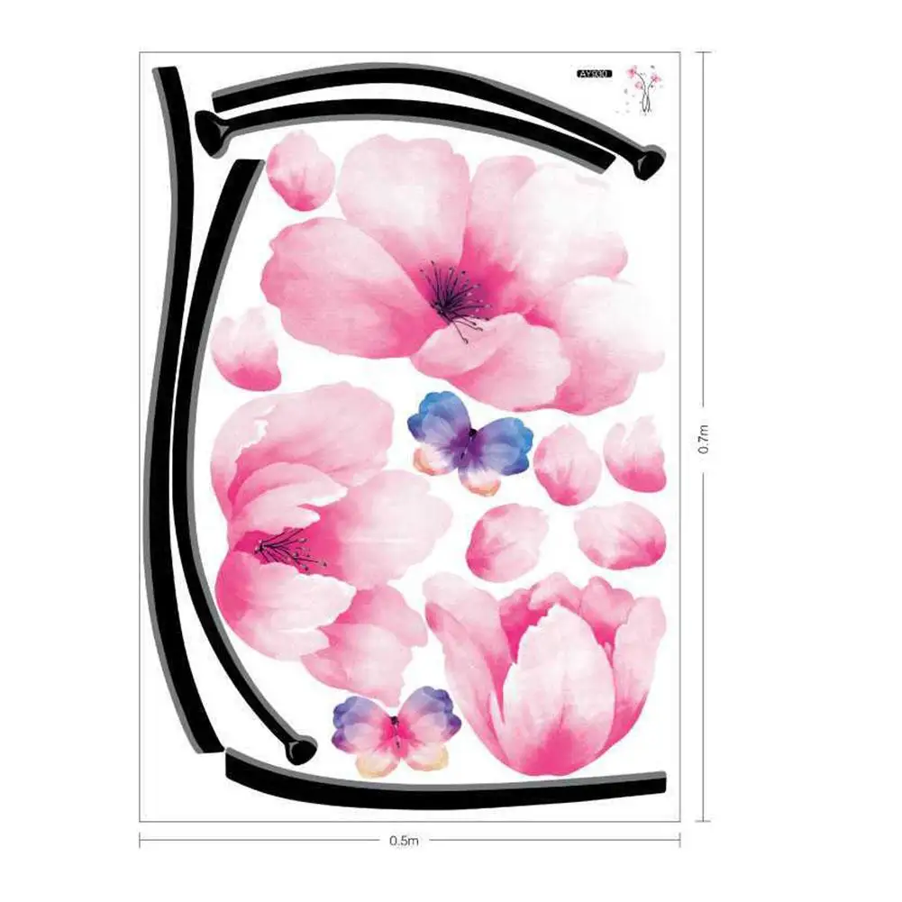 

GloryStar Removable Pink Camellia Wall Sticker Elegant Art Mural for TV Background Kid's Bedroom Decoration