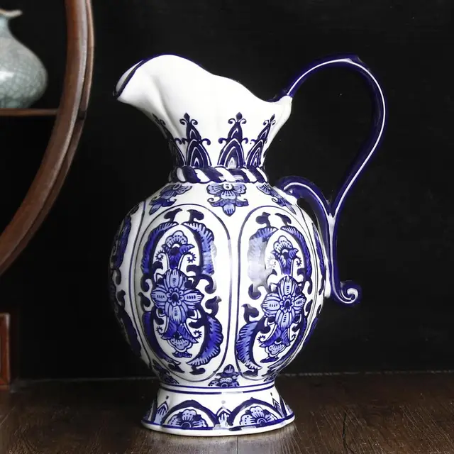 Jingdezhen Hand Painted Blue And White Milk Pot Vase New Chinese Fashion Ornaments Vase Decoration Creative Ceramic  Flower Vase 6
