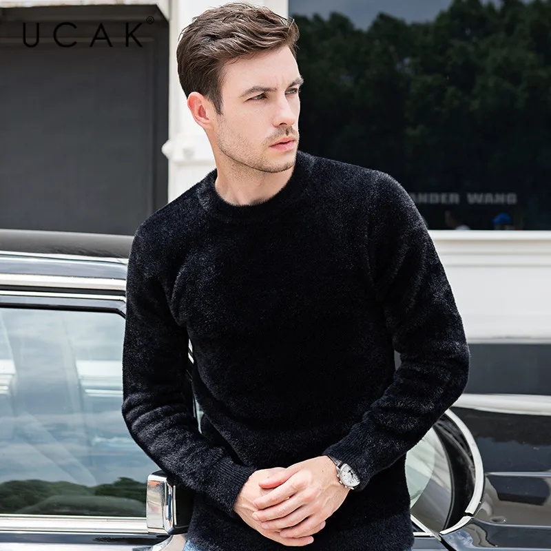 Deals UCAK Brand Sweater Men Fashion Trend O-Neck Pull Homme Casual Streetwear Solid Tops Brand Pullover 2019 Winter Autumn Knit U1025