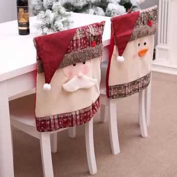 

Chair Protection Chair Back Cover Christmas Decorations Home Hotel Restaurant Holiday Decoration Cartoon Santa Claus and Snowman
