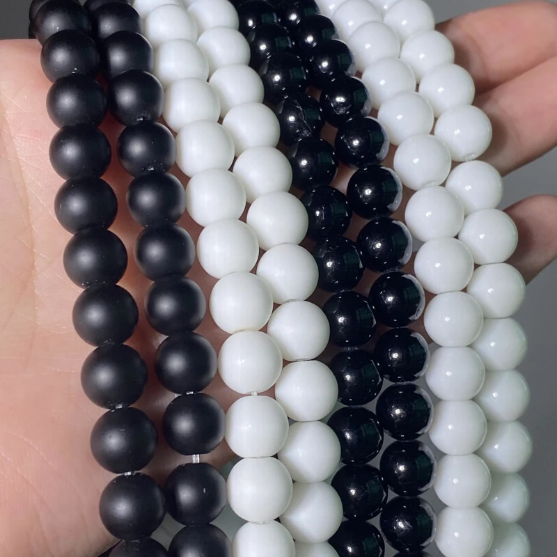 Natural Black White Agates Beads Dull Polish Matte Onyx Agates Round Loose  Beads For Jewelry Making DIY Bracelets 15 Wholesale