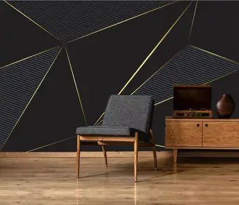 

Abstract Geometric Art Wall Painting Wallpaper Black Gold Stripe Stereo Mural Cloth Paper 3d Wall Coverings Waterproof Printed