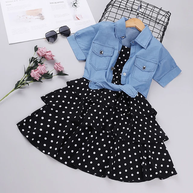 Girls Clothes Sets Summer Kids Clothing For Children Dress Suits Teenagers Dot Sling Girl Outfits Roupa Infantil Menina 4 8 12Y