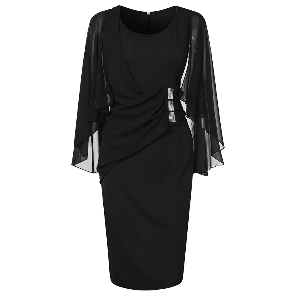 Осень 2020 женские сетчатые платья с рукавом накидкой элегантное платье разрезом 3
