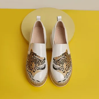 

MLJUESE 2020 women pumps autumn spring soft cow leather black color round toe slip on animals print wedges high heels lady shoes