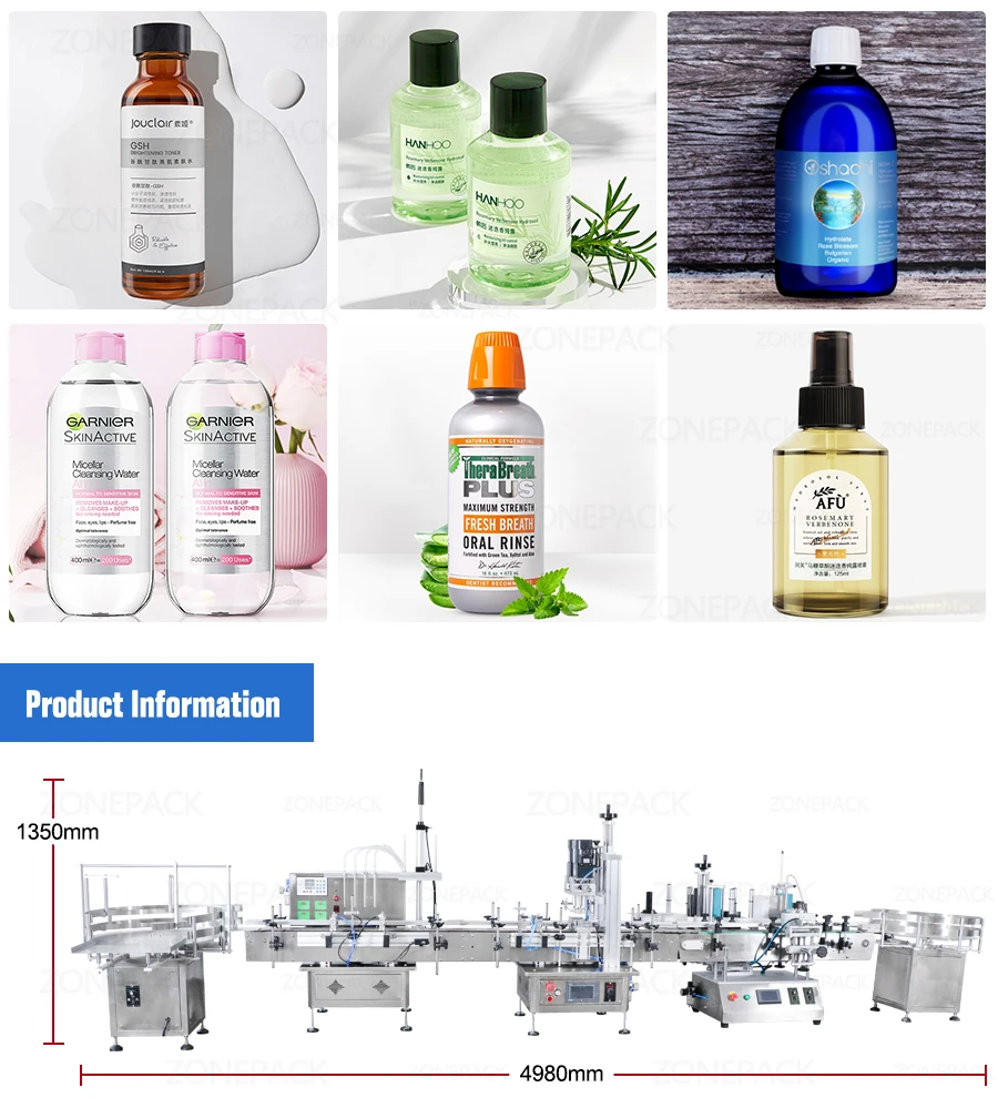 ZONEPACK Tabletop Automatic E-juice Beverage Solvent Peristaltic Pump Filling Capping Labeling Machine for Production Line