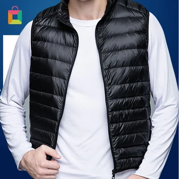 

Winter new men's white duck down vest ultralight sleeveless vest jacket fashion stand collar men's loose vest Glittery