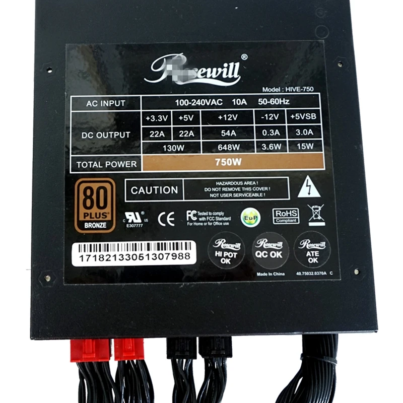 PSU для Rosewill полумодульный 80 плюс Бронзовый широкий Mute игра источник питания 750 Вт блок питания HIVE-750