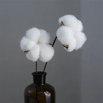 

6 Stems Cotton Flower Dried Cotton Stems Farmhouse Naturally Artificial Flower Picks Natural Cotton Balls No Vase