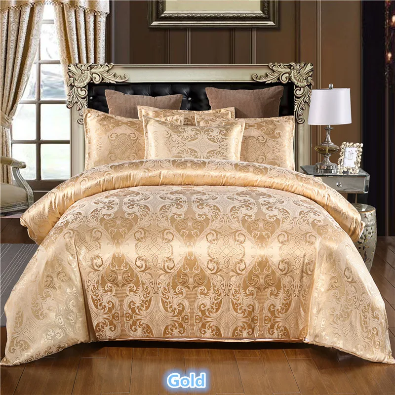 Luxury Silky Jacquard Fabric Duvet Cover Pillow Shams Set 9 Size Single Twin Double Full Queen King Size Comforter Bedding Sets