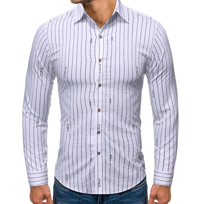 Новая мужская рубашка с принтом в полоску, модная деловая Повседневная рубашка с длинными рукавами, большие размеры, Мужская одежда
