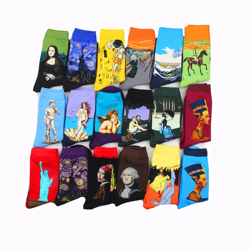 1 pair Hot Sale Classic Autumn Winter Retro Women Personality Art Van Gogh Mural World Famous Painting Female Sock Oil Socks