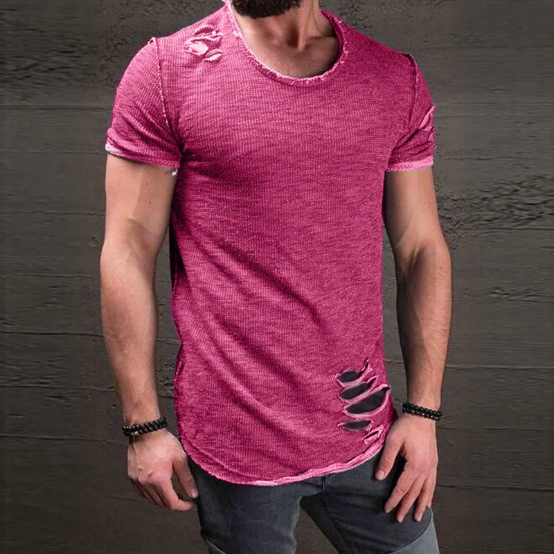 Mens T Shirts Fashion 2019 Men's Summer Men's Round Neck T Shirt Hem Short Sleeve T Shirt Men Oversized Men Clothes