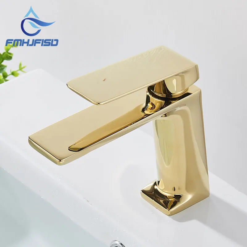 FMHJFISD Golden Polishing Basin Faucet Deck Moutend Single Handle Single Hole Bathroom Mixer torneiras Taps Hot Cold Water basin faucet bathroom faucet
