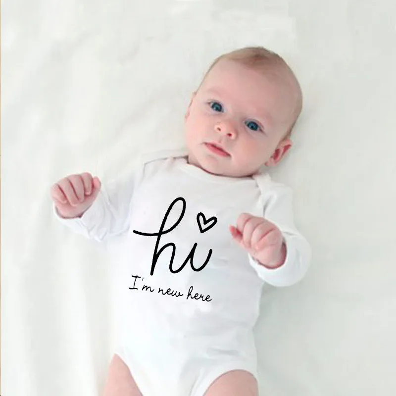 Hi I'm New Here Letters Print Newborn Baby Bodysuit Long Sleeve Body Baby Boy s Baby Girl Outfits Clothes