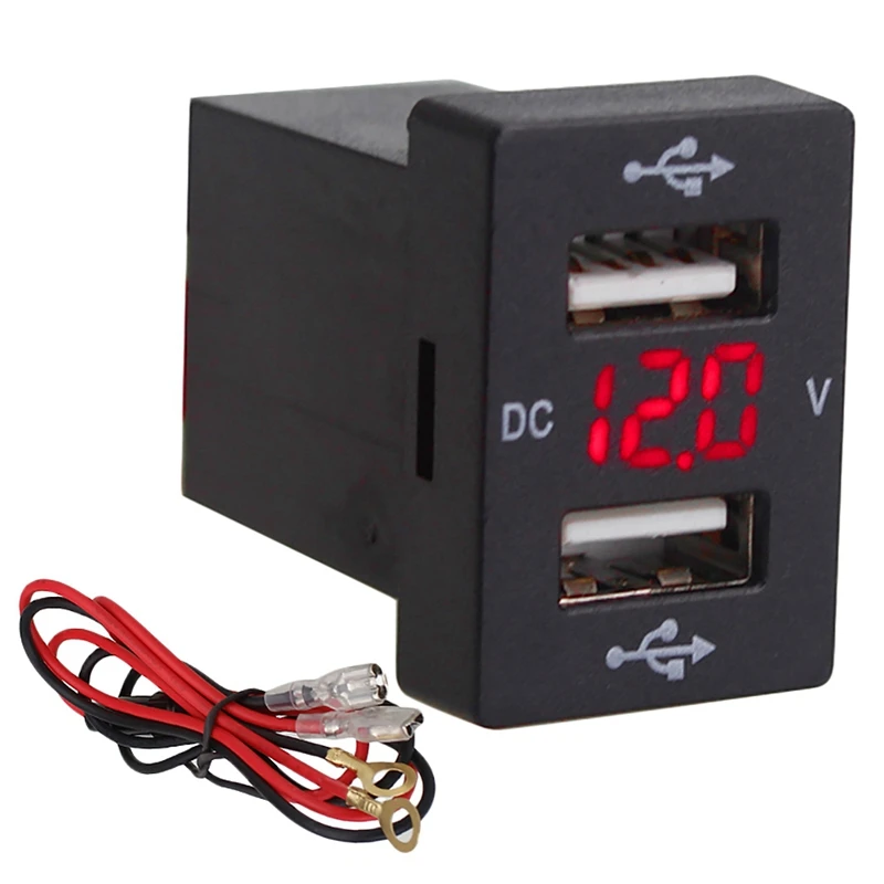 

12V Car Charger with Fuse for Toyota 5V 4.2A Car Charging Socket Charger for Phone LED Display Meter Voltmeter (Red)