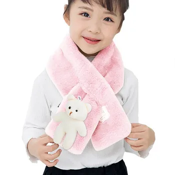 

Children Girls Scarf Plush Fur Scarf Cute Bear Decor Collar Shawl Neck Warmer In Winter