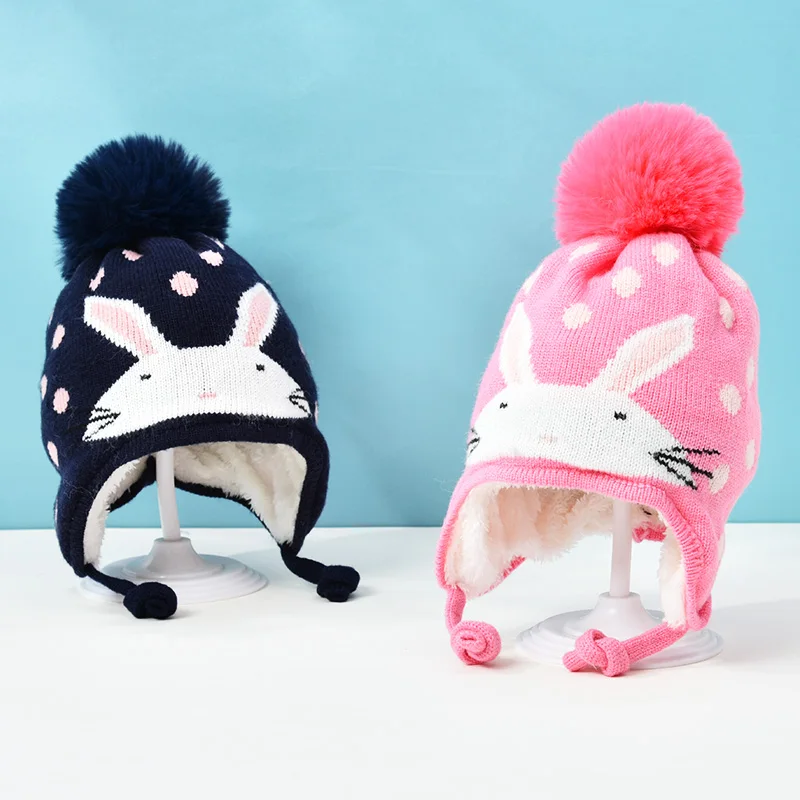 Girls Sweet Two Pieces Hat Scarf Set Cap Children's Hats Baby Boys Caps Fake Ball Pompon Keep Warm Winter Knitted Skullies Kids