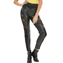 Женские сексуальные брюки, модные женские кожаные штаны с ажурной отделкой на шнуровке, тонкие готические панковские леггинсы, женские брюки, узкие брюки-карандаш с высокой талией
