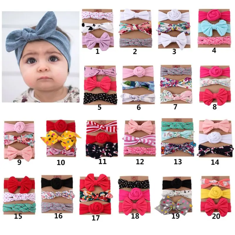 Различные стили для маленьких девочек наборы повязок на голову бант цветочный принт тюрбан узел головы обертывания фотографии аксессуары новорожденный набор повязок на голову